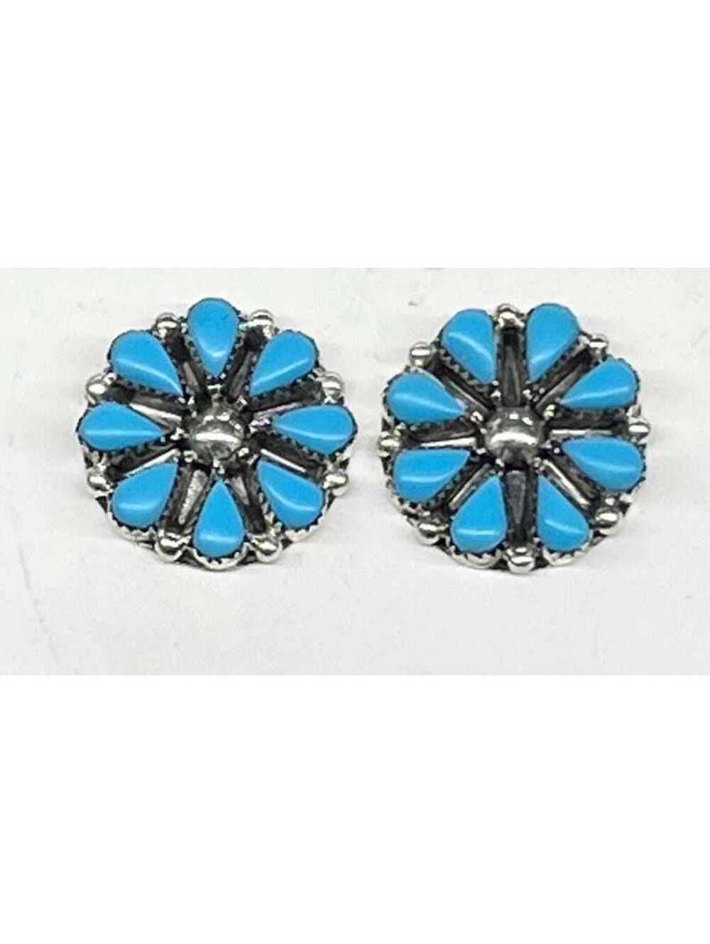 Native American Zuni handmade jewelry sterling silver cluster turquoise earrings